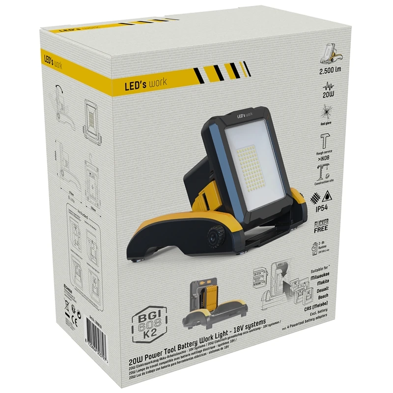 LED-Baustrahler Mit Adapter Für Marken-Akkus - Multi Akku Arbeitsleuchte, 20W, 2900lm 16 LED-Baustrahler Mit Adapter Für Marken-Akkus - Multi Akku Arbeitsleuchte, 20W, 2900lm – Bild 14