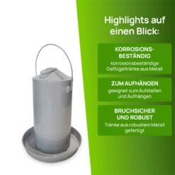 Geflügeltränke Mit Griff - Geschlossene Metalltränke Zum Aufhängen -Optimal Ranchzaun Geschäft 560430 5