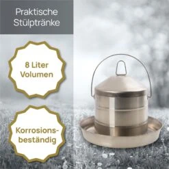 Edelstahl Geflügeltränke Mit Griff, Wassertränke Für Hühner Und Geflügel -Optimal Ranchzaun Geschäft 560437 3 edelstahl gefluegeltraenke 8 liter