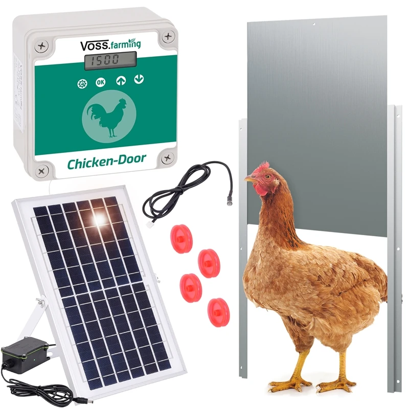 SET VOSS.farming Chicken-Door + Hühnerklappe, Alu 220 X 330mm + Solar-Akku 3 SET VOSS.farming Chicken-Door + Hühnerklappe, Alu 220 X 330mm + Solar-Akku