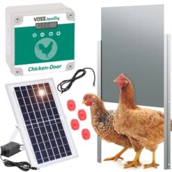 SET VOSS.farming Chicken-Door + Hühnerklappe, Alu 300 X 400mm + Solar-Akku