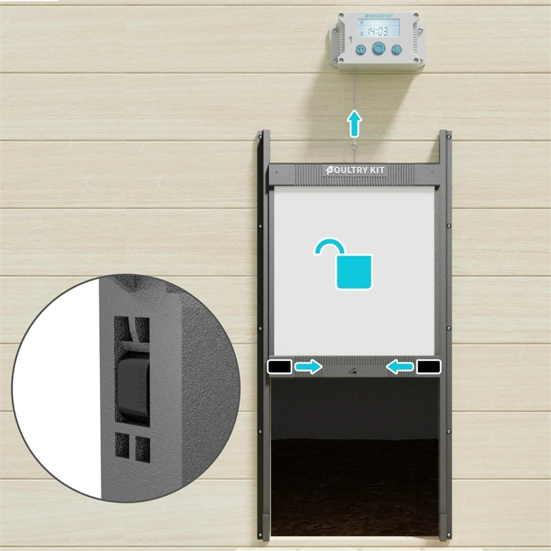 Poultry Kit Hühnerklappe Tür-Set - Selbstverriegelnde Hühner-Schiebetür, 250 X 320mm 6 Poultry Kit Hühnerklappe Tür-Set - Selbstverriegelnde Hühner-Schiebetür, 250 X 320mm – Bild 4