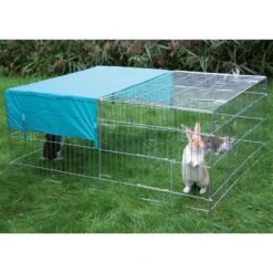 Welpenauslauf 144 X 112 X 60cm, Freilaufgehege Für Kaninchen, Hühner Mit Sonnenschutz
