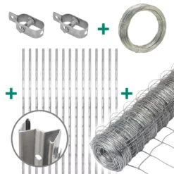 50m VOSS.farming Premium Wildzaun Komplettset 150/12/30 + Z-Profilpfosten + Spanndraht + Drahtspanne