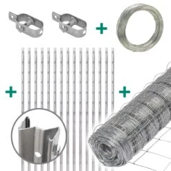 50m VOSS.farming Premium Plus Wildzaun Komplettset 100/8/15 + Z-Profilpfosten + Spanndraht + Drahtsp