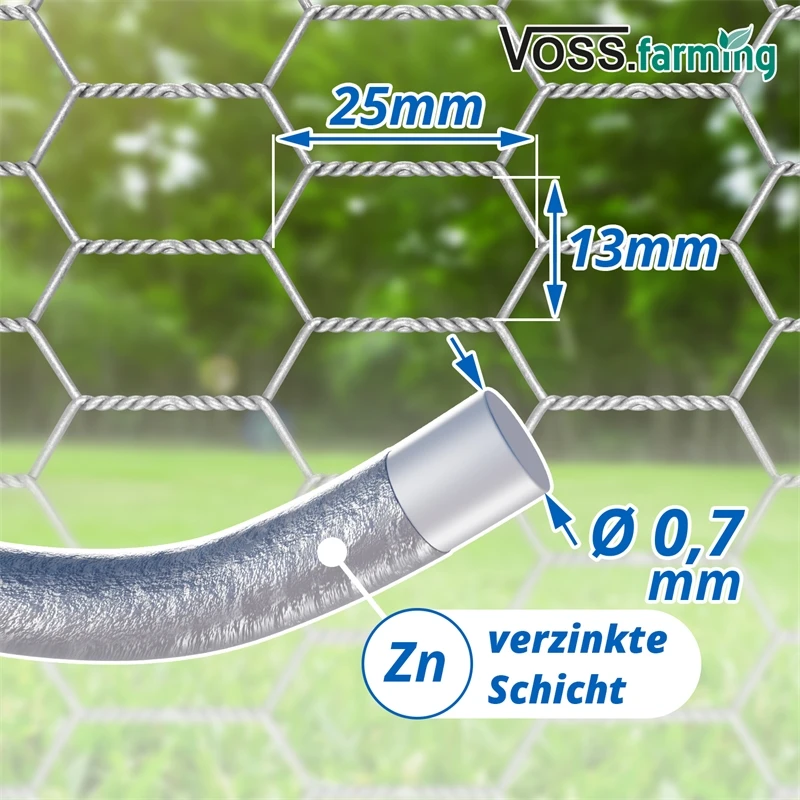 10m VOSS.farming Sechseckgeflecht, Hasendraht, Höhe 100cm - 13x0,7mm, Verzinkt 4 10m VOSS.farming Sechseckgeflecht, Hasendraht, Höhe 100cm - 13x0,7mm, Verzinkt – Bild 2