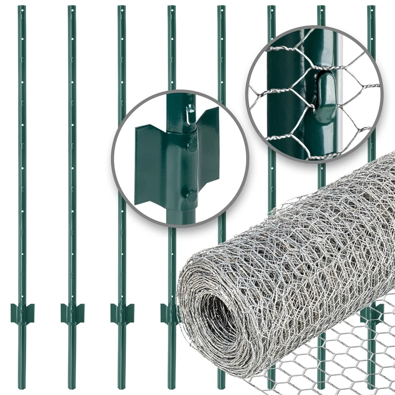 VOSS.farming Gartenzaun-SET: Sechseckgeflecht 10mx100cm + 8x Metall Zaunpfosten 3 VOSS.farming Gartenzaun-SET: Sechseckgeflecht 10mx100cm + 8x Metall Zaunpfosten