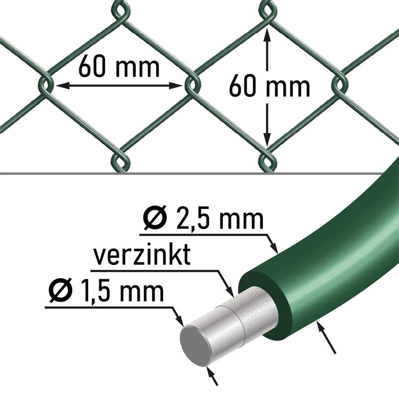 25m VOSS.farming Maschendraht, Höhe 125cm - 60x60x2,5mm, Grün 4 25m VOSS.farming Maschendraht, Höhe 125cm - 60x60x2,5mm, Grün – Bild 2