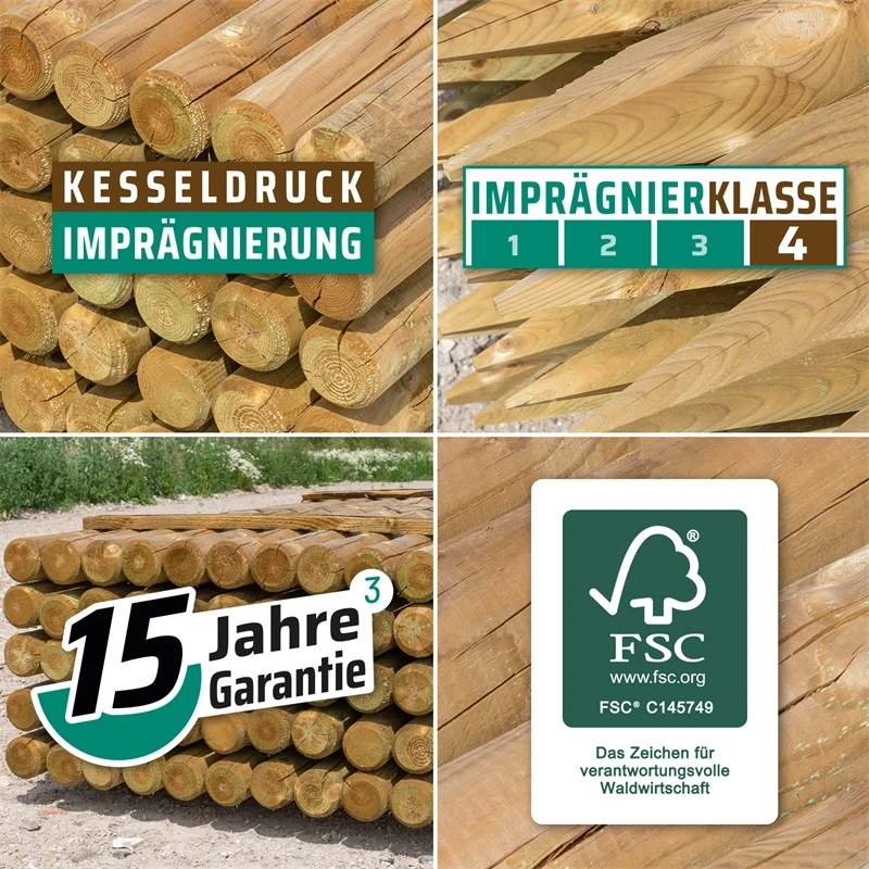 12x VOSS.farming Holzpfähle Rund, Zaunpfahl Holz, Kesseldruckimprägniert Klasse 4, 250cm X 140mm 4 12x VOSS.farming Holzpfähle Rund, Zaunpfahl Holz, Kesseldruckimprägniert Klasse 4, 250cm X 140mm – Bild 2